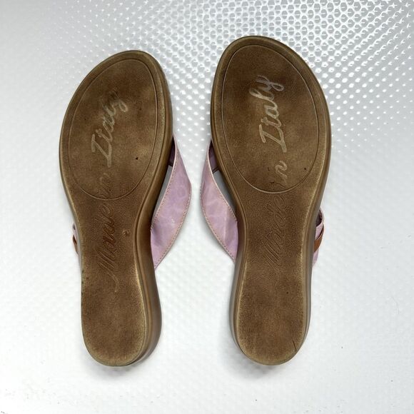Italian Shoemakers Sandals Women’s Size 10 Brown Sole Pink Strap Slip On Thong - Picture 6 of 7